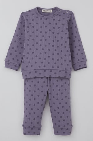 Breeze Kız Bebek Pijama Takımı Omuzdan Patlı Puantiye Desenli 4 Ay-1 Yaş, Lila