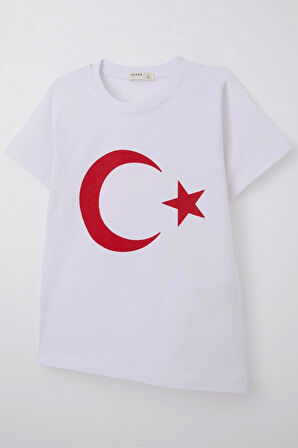 Breeze Erkek Çocuk Tişört Türk Bayraklı 4-14 Yaş, Beyaz