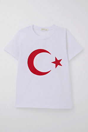 Breeze Erkek Çocuk Tişört Türk Bayraklı 4-14 Yaş, Beyaz