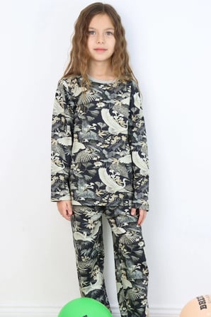 Breeze Kız Çocuk Pijama Takımı Orman Temalı Leylek Desenli 4-8 Yaş, Karışık Renk