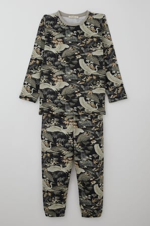 Breeze Kız Çocuk Pijama Takımı Orman Temalı Leylek Desenli 4-8 Yaş, Karışık Renk