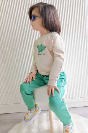 Breeze Erkek Bebek Eşofman Takımı Sevimli Dinozor Nakışlı 9 Ay-3 Yaş, Bej