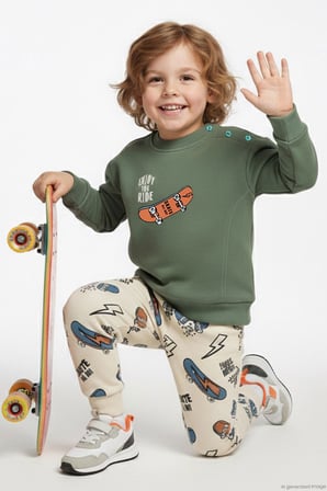Breeze Erkek Bebek Eşofman Takımı Kaykay Zamanı 9 Ay-3 Yaş, Mint Yeşili