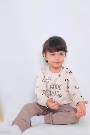 Breeze Erkek Bebek Eşofman Takım Sevimli Köpekçikler Desenli 9 Ay-3 Yaş, Bej
