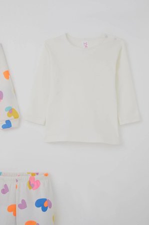 Breeze Kız Bebek Bodyli 3 Lü Takım Renkli Kalp Desenli 4 Ay-1 Yaş, Beyaz