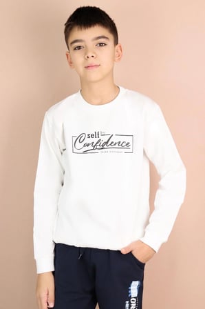 Breeze Erkek Çocuk Sweatshirt Yazı Baskılı 8-14 Yaş, Ekru