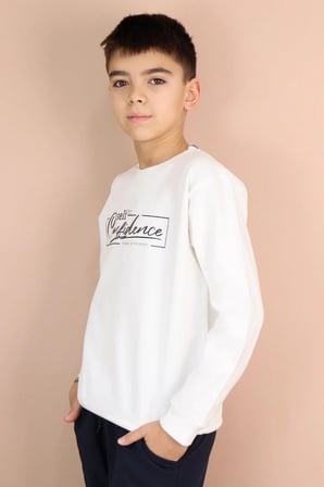 Breeze Erkek Çocuk Sweatshirt Yazı Baskılı 8-14 Yaş, Ekru