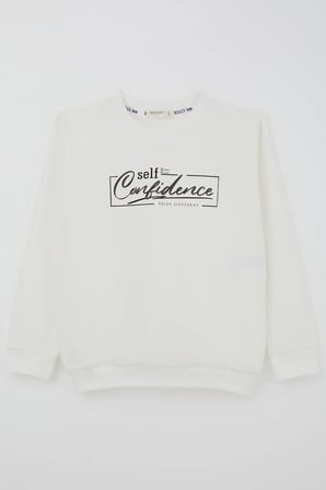 Breeze Erkek Çocuk Sweatshirt Yazı Baskılı 8-14 Yaş, Ekru
