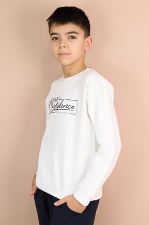 Breeze Erkek Çocuk Sweatshirt Yazı Baskılı 8-14 Yaş, Ekru