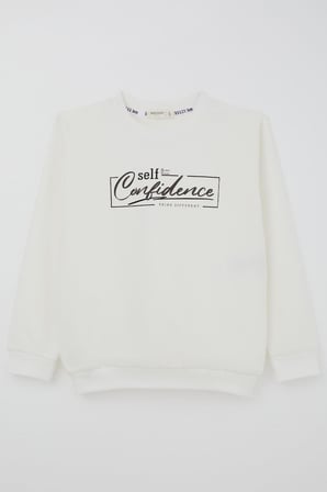 Breeze Erkek Çocuk Sweatshirt Yazı Baskılı 8-14 Yaş, Ekru