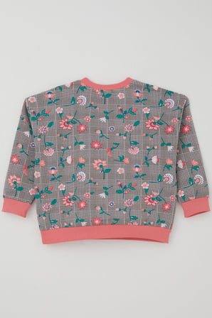 Breeze Kız Bebek Eşofman Takımı Ekose Desenli Çiçek Bahçesi 9 Ay-3 Yaş, Vizon