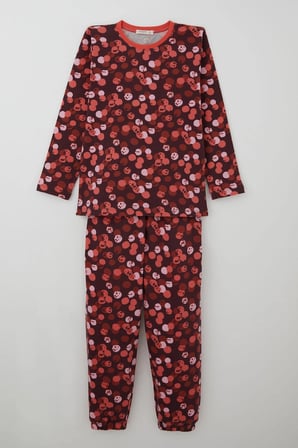 Breeze Kız Çocuk Pijama Takımı Neşeli Benekler Desenli 9-12 Yaş, Mürdüm