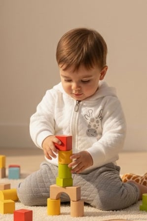 Breeze Erkek Bebek Eşofman Takımı Sevimli Zürafa Baskılı Kapitone Desenli 6 Ay-1.5 Yaş, Ekru