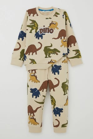 Breeze Erkek Çocuk Eşofman Takımı Kükreyen Dinozorlar Desenli 1.5-5 Yaş, Krem