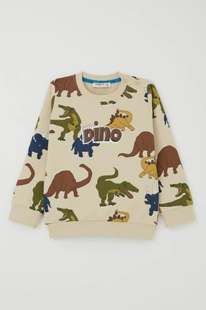 Breeze Erkek Çocuk Eşofman Takımı Kükreyen Dinozorlar Desenli 1.5-5 Yaş, Krem