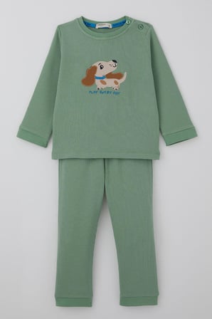 Breeze Erkek Bebek Eşofman Takımı Sevimli Köpekçik Nakışlı 9 Ay-3 Yaş, Mint Yeşili