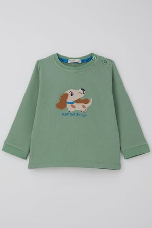 Breeze Erkek Bebek Eşofman Takımı Sevimli Köpekçik Nakışlı 9 Ay-3 Yaş, Mint Yeşili