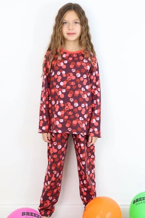 Breeze Kız Çocuk Pijama Takımı Neşeli Benekler Desenli 4-8 Yaş, Mürdüm