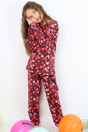 Breeze Kız Çocuk Pijama Takımı Neşeli Benekler Desenli 4-8 Yaş, Mürdüm