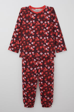 Breeze Kız Çocuk Pijama Takımı Neşeli Benekler Desenli 4-8 Yaş, Mürdüm