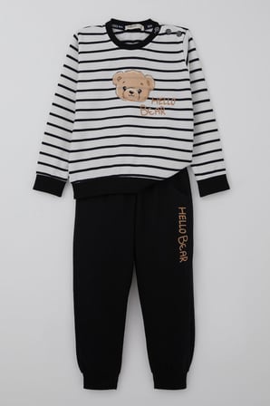 Breeze Erkek Bebek Eşofman Takımı Sevimli Bebek Ayıcık Baskılı 9 Ay-3 Yaş, Beyaz