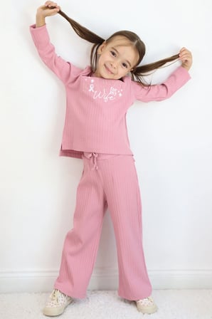 Breeze Kız Çocuk Pantolonlu Takım Yazı Nakışlı Fiyonk Detaylı 4-8 Yaş, Gülkurusu