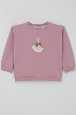 Breeze Kız Çocuk Sweatshirt Kuğu Armalı Fiyonk Detaylı 2-6 Yaş, Gülkurusu