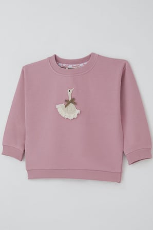 Breeze Kız Çocuk Sweatshirt Kuğu Armalı Fiyonk Detaylı 2-6 Yaş, Gülkurusu