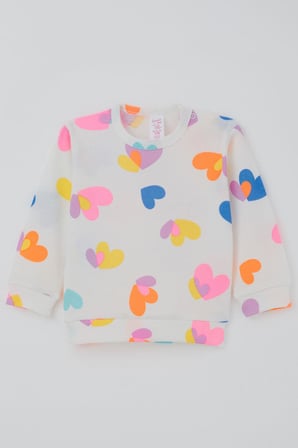 Breeze Kız Bebek Pijama Takımı Omuzdan Patlı Renkli Kalp Desenli 4 Ay-1 Yaş, Beyaz