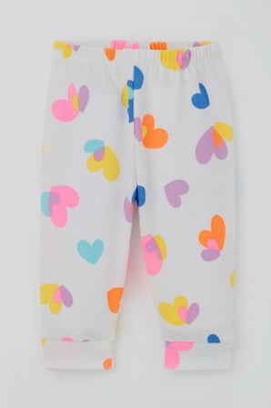 Breeze Kız Bebek Pijama Takımı Omuzdan Patlı Renkli Kalp Desenli 4 Ay-1 Yaş, Beyaz
