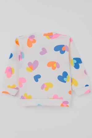 Breeze Kız Bebek Pijama Takımı Omuzdan Patlı Renkli Kalp Desenli 4 Ay-1 Yaş, Beyaz