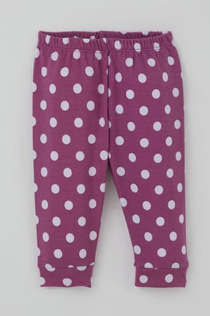 Breeze Kız Bebek Pijama Takımı Omuzdan Patlı Beyaz Puantiye Desenli 4 Ay-1 Yaş, Eflatun