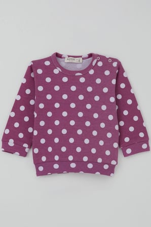 Breeze Kız Bebek Pijama Takımı Omuzdan Patlı Beyaz Puantiye Desenli 4 Ay-1 Yaş, Eflatun