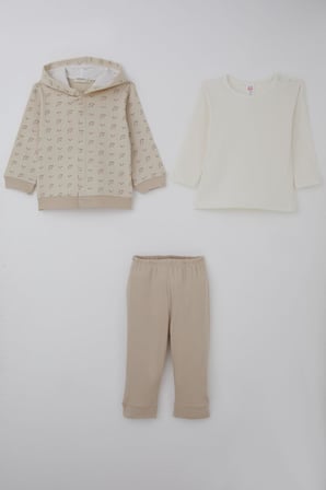 Breeze Erkek Bebek Bodyli 3 Lü Takım Desenli 4 Ay-1 Yaş, Bej
