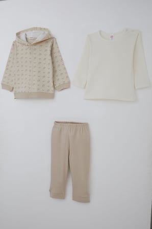 Breeze Erkek Bebek Bodyli 3 Lü Takım Desenli 4 Ay-1 Yaş, Bej