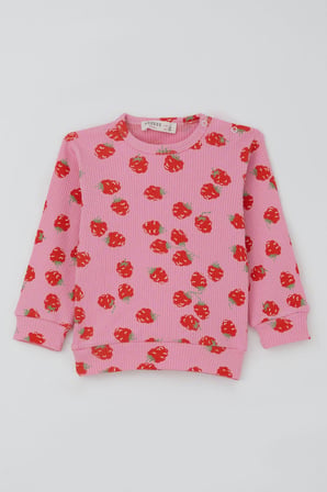 Breeze Kız Bebek Pijama Takımı Omuzdan Patlı Çilek Desenli 4 Ay-1 Yaş, Pembe