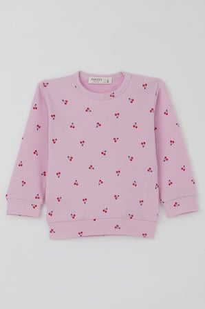 Breeze Kız Bebek Pijama Takımı Omuzdan Patlı Kiraz Desenli 4 Ay-1 Yaş, Pembe