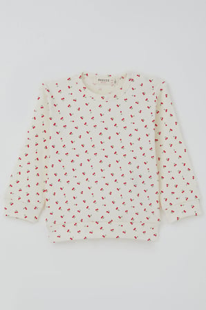Breeze Kız Bebek Pijama Takımı Omuzdan Patlı Kiraz Desenli 4 Ay-1 Yaş, Krem