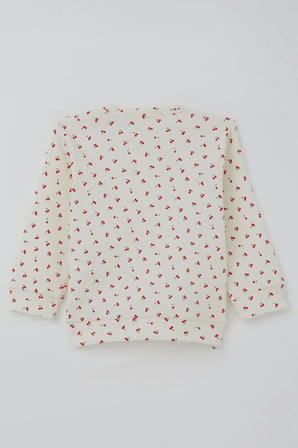 Breeze Kız Bebek Pijama Takımı Omuzdan Patlı Kiraz Desenli 4 Ay-1 Yaş, Krem