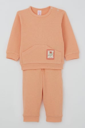 Breeze Kız Bebek Pijama Takımı Omuzdan Patlı Çiçek Baskı Armalı 4 Ay-1 Yaş, Somon