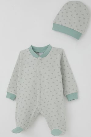 Breeze Erkek Bebek Patikli Tulum Mini Üçgenler Desenli 0-6 Ay, Su Yeşili