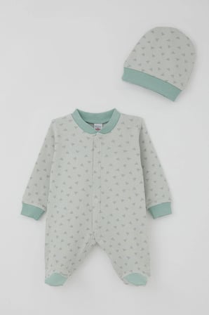 Breeze Erkek Bebek Patikli Tulum Mini Üçgenler Desenli 0-6 Ay, Su Yeşili