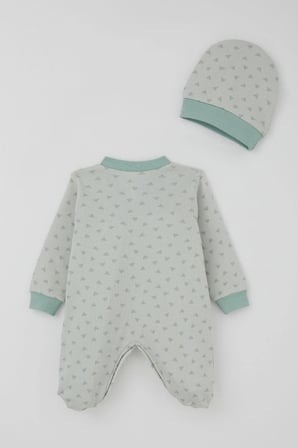 Breeze Erkek Bebek Patikli Tulum Mini Üçgenler Desenli 0-6 Ay, Su Yeşili