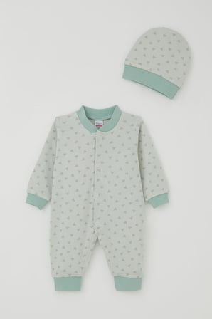 Breeze Erkek Bebek Tulum Mini Üçgenler Desenli 0-6 Ay, Su Yeşili