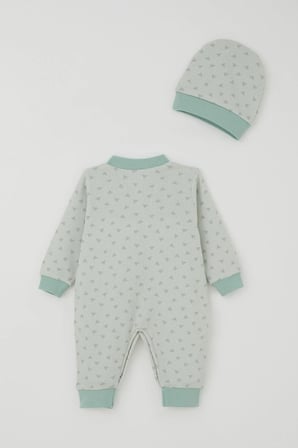 Breeze Erkek Bebek Tulum Mini Üçgenler Desenli 0-6 Ay, Su Yeşili