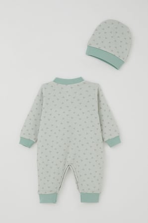 Breeze Erkek Bebek Tulum Mini Üçgenler Desenli 0-6 Ay, Su Yeşili