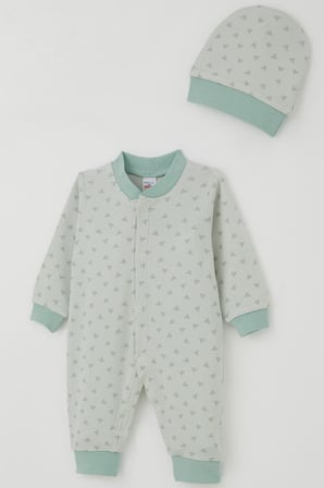 Breeze Erkek Bebek Tulum Mini Üçgenler Desenli 0-6 Ay, Su Yeşili