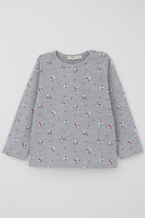 Breeze Kız Bebek Pijama Takımı Renkli Çiçek Desenli 9 Ay-3 Yaş, Gri Melanj