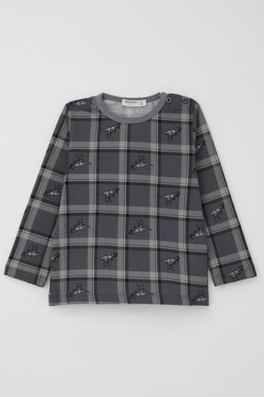 Breeze Erkek Bebek Pijama Takımı Dinozor Krallığı Ekose Desenli 9 Ay-3 Yaş, Gri