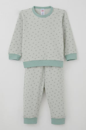 Breeze Erkek Bebek Pijama Takımı Omuzdan Patlı Mini Üçgenler Desenli 4 Ay-1 Yaş, Su Yeşili